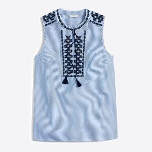 J Crew Size 6 Sleeveless Embroidered Tassel Top Coastal Classic Shirt Old Money
